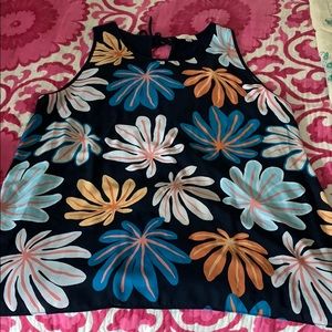 Sleeveless navy blue floral top